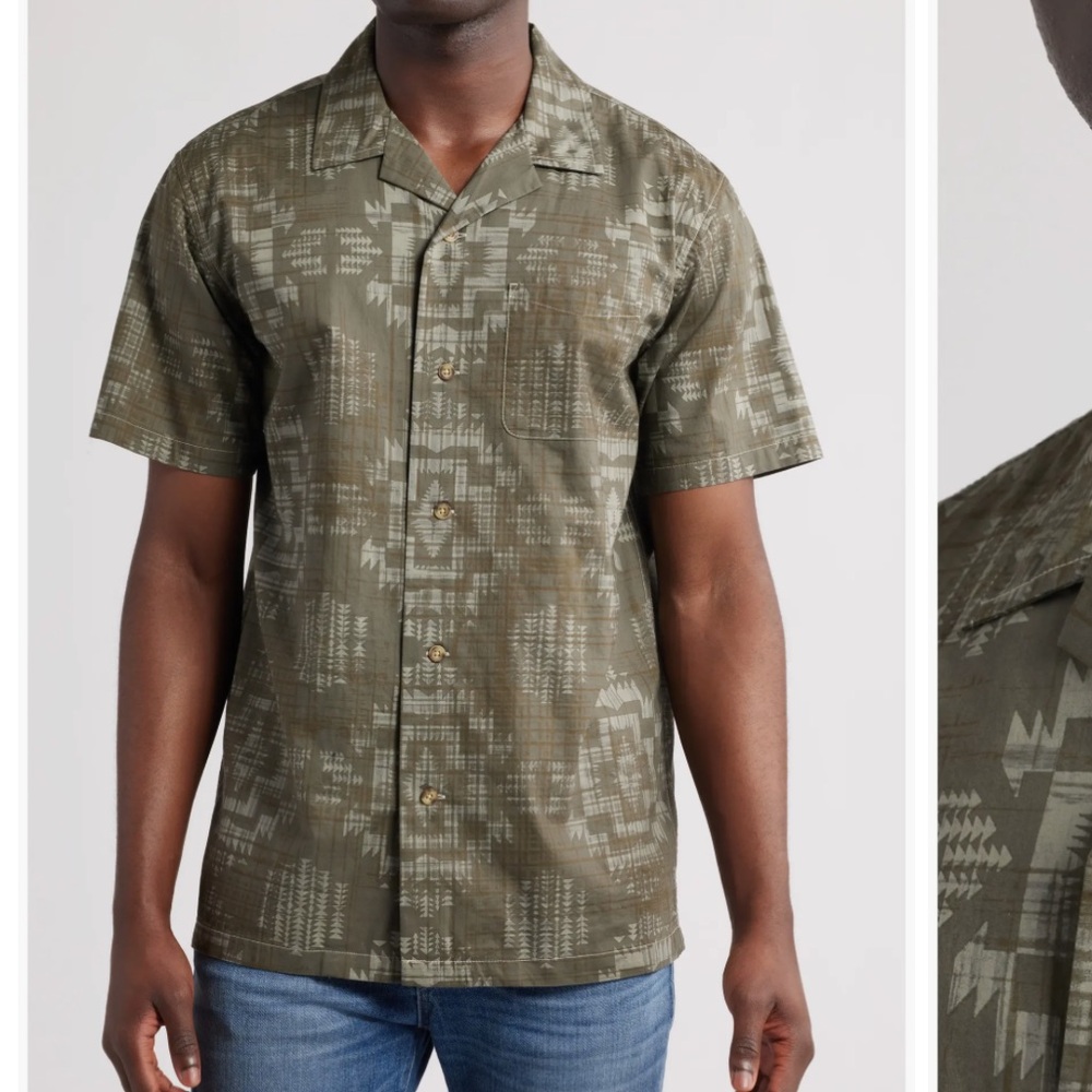 Pendleton Men's Aloha Short Sleeve Button-Up Camp Shirt - Olive Geometric XL